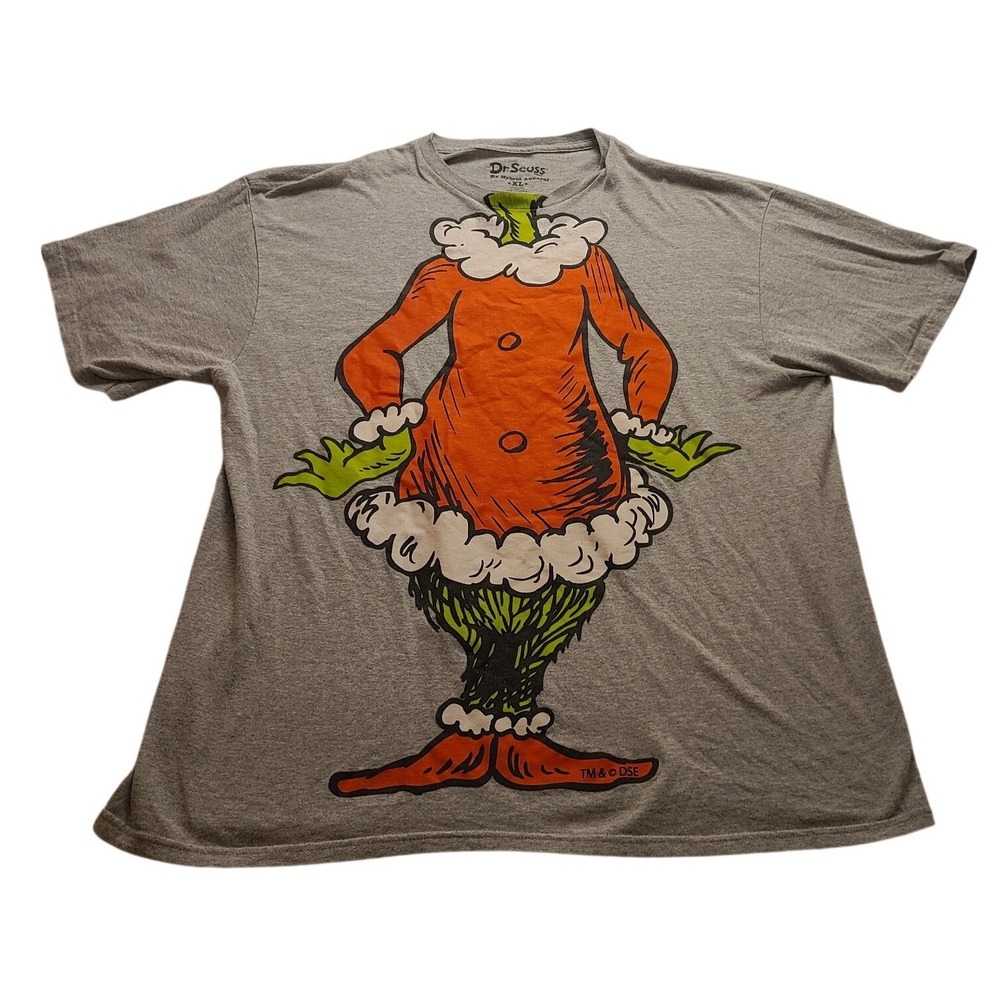 Dr Seuss The Grinch Men's XL T-Shirt Gray‎ Santa Suit Graphic Hybrid Apparel